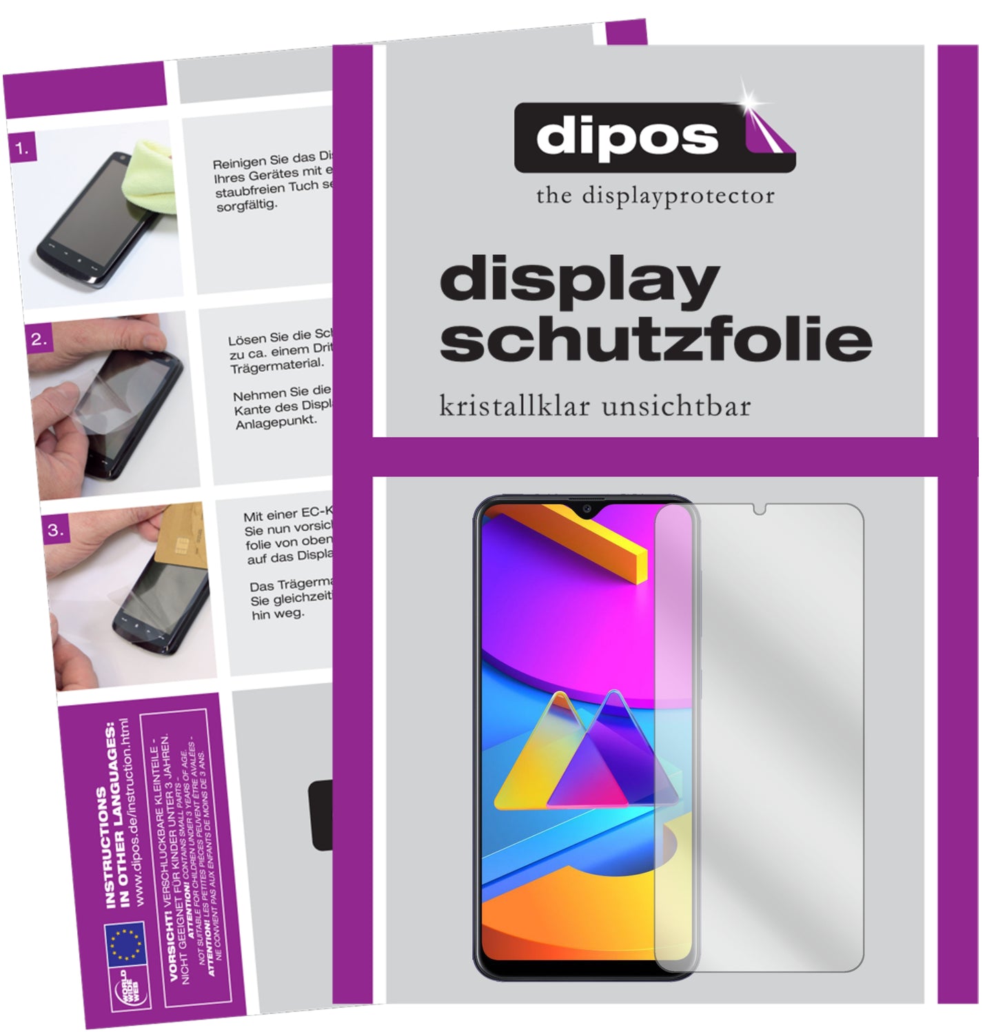 Klare Displayschutzfolie von dipos passend für Samsung Galaxy M10s, präziser Zuschnitt und blasenfrei montiert