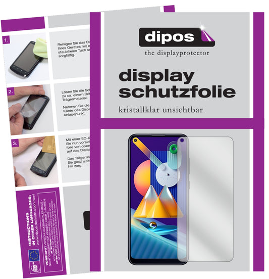 Klare Displayschutzfolie von dipos passend für Samsung Galaxy M11, präziser Zuschnitt und blasenfrei montiert