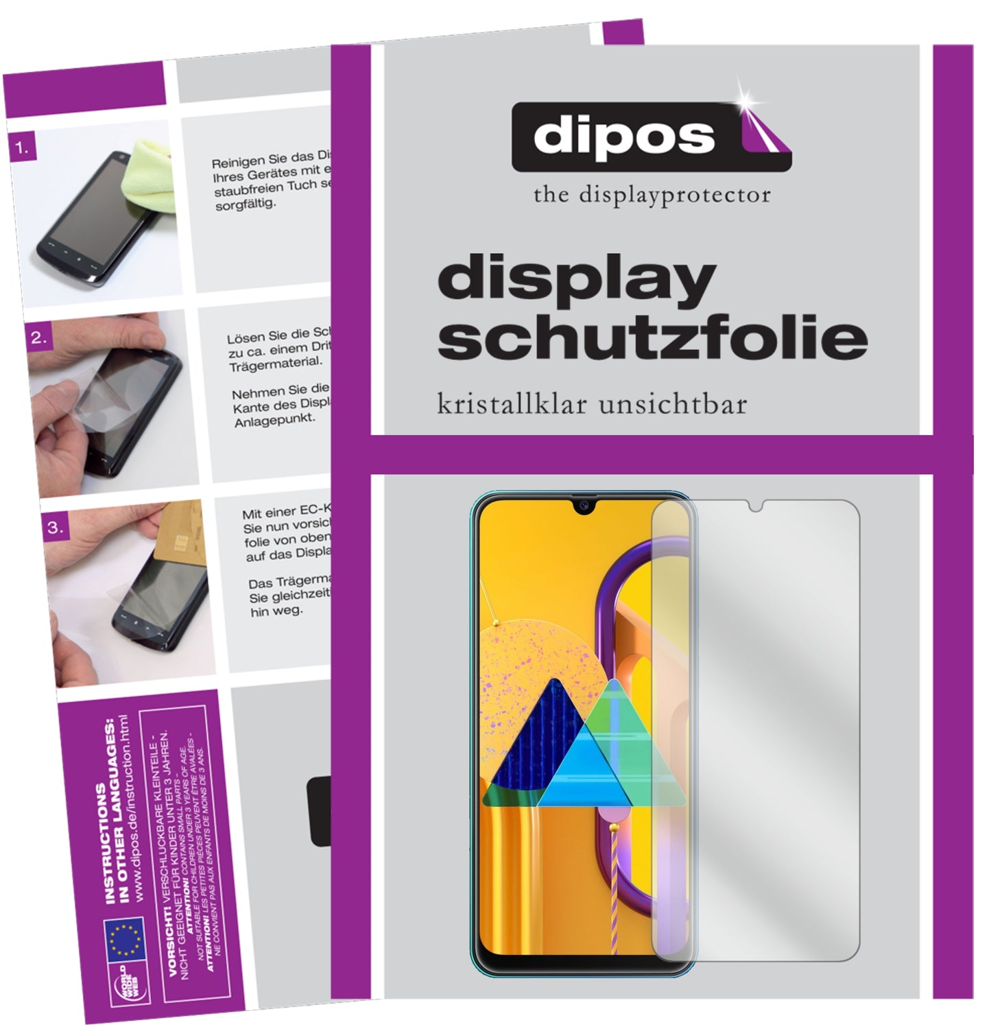 Klare Displayschutzfolie von dipos passend für Samsung Galaxy M30s, präziser Zuschnitt und blasenfrei montiert