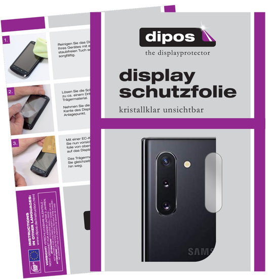 Klare Displayschutzfolie von dipos passend für Samsung Galaxy Note 10 Kameralinse, präziser Zuschnitt und blasenfrei montiert