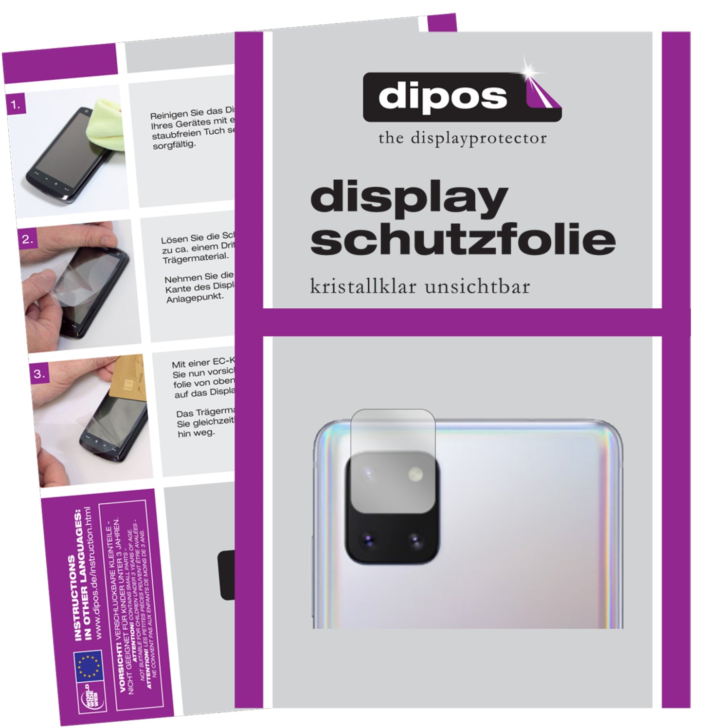 Klare Displayschutzfolie von dipos passend für Samsung Galaxy Note 10 Lite Kameralinse, präziser Zuschnitt und blasenfrei montiert