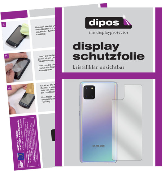 Klare Displayschutzfolie von dipos passend für Samsung Galaxy Note 10 Lite Rückseite, präziser Zuschnitt und blasenfrei montiert