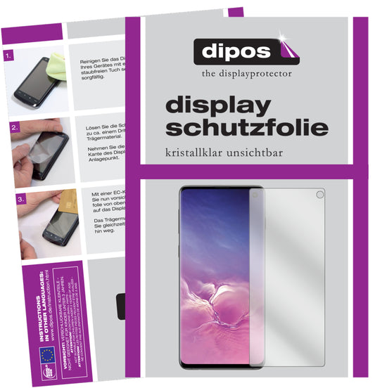 Klare Displayschutzfolie von dipos passend für Samsung Galaxy S10, präziser Zuschnitt und blasenfrei montiert