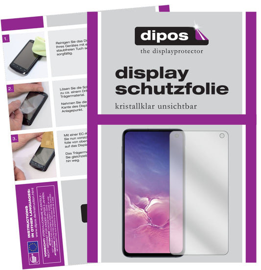 Klare Displayschutzfolie von dipos passend für Samsung Galaxy S10e, präziser Zuschnitt und blasenfrei montiert