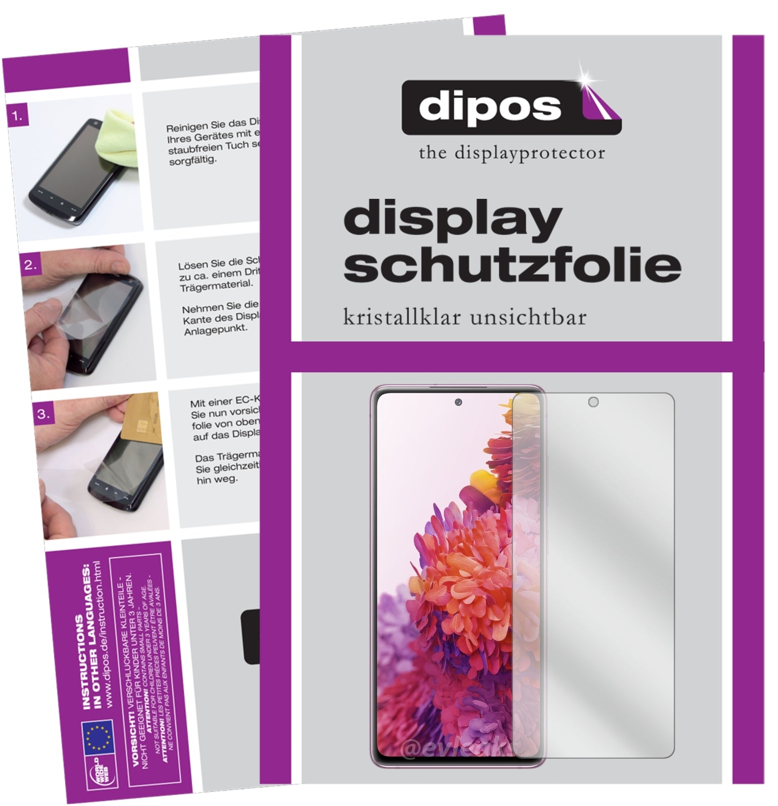 Klare Displayschutzfolie von dipos passend für Samsung Galaxy S20 FE 5G, präziser Zuschnitt und blasenfrei montiert