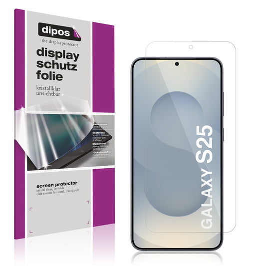 Klare Displayschutzfolie von dipos passend für Samsung Galaxy S25, präziser Zuschnitt und blasenfrei montiert