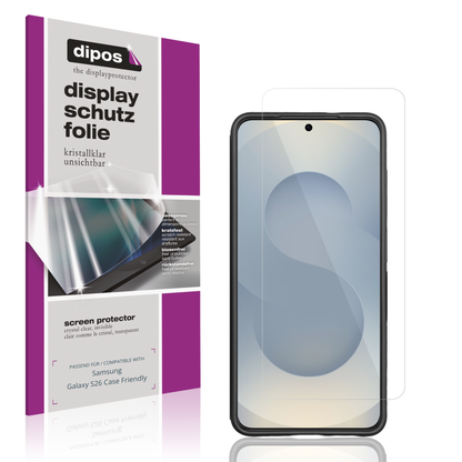 Klare Displayschutzfolie von dipos passend f�r Samsung Galaxy S26 Case Friendly, pr�ziser Zuschnitt und blasenfrei montiert