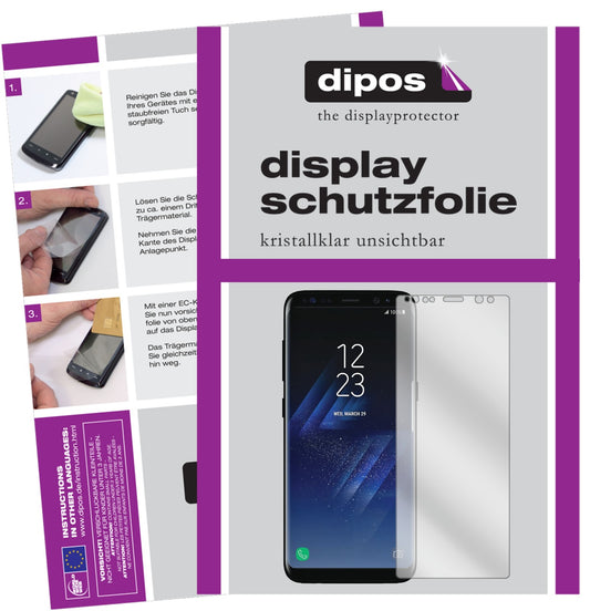 Klare Displayschutzfolie von dipos passend für Samsung Galaxy S8, präziser Zuschnitt und blasenfrei montiert