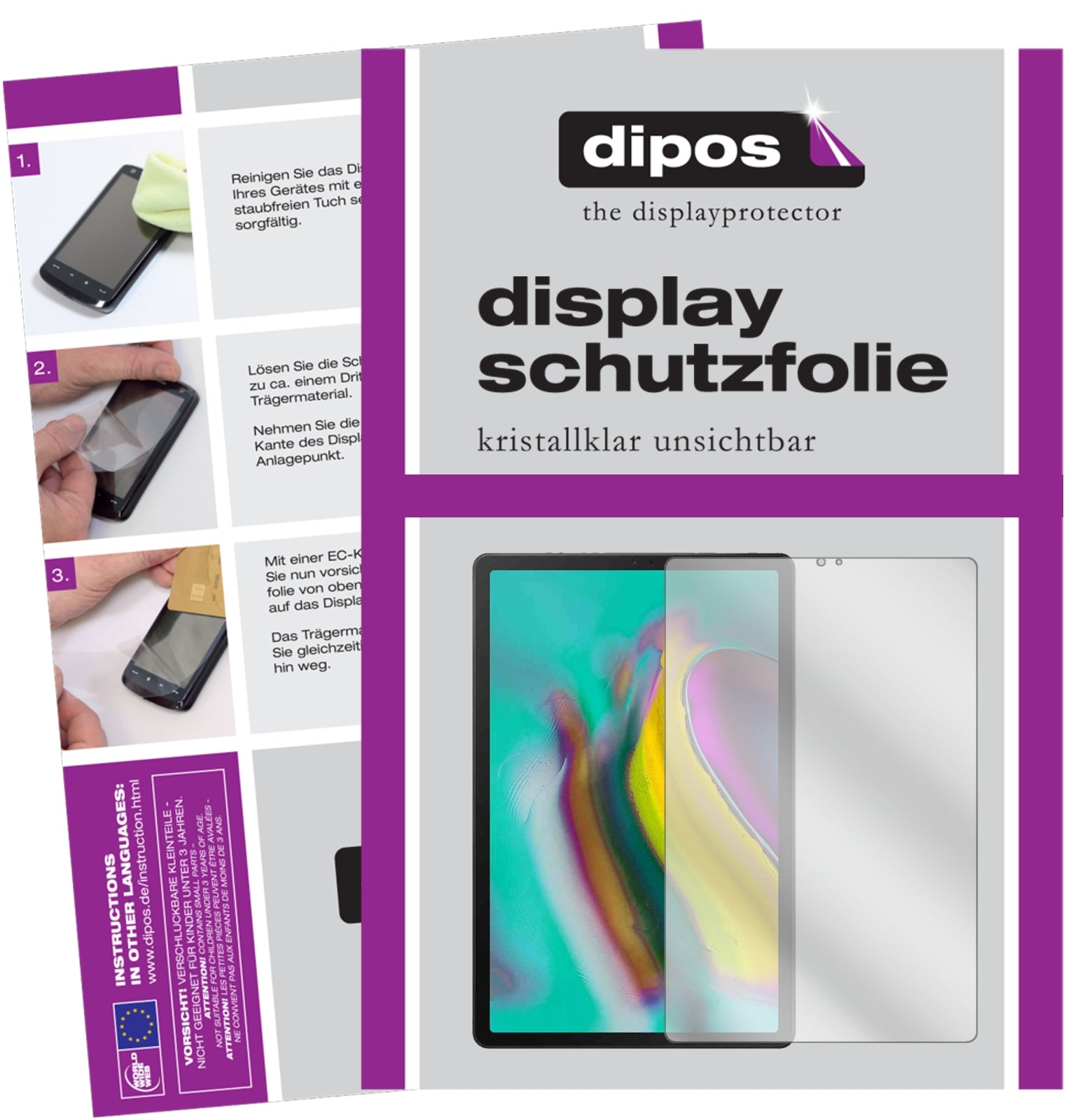 Klare Displayschutzfolie von dipos passend für Samsung Galaxy Tab A 10.1 (2019), präziser Zuschnitt und blasenfrei montiert