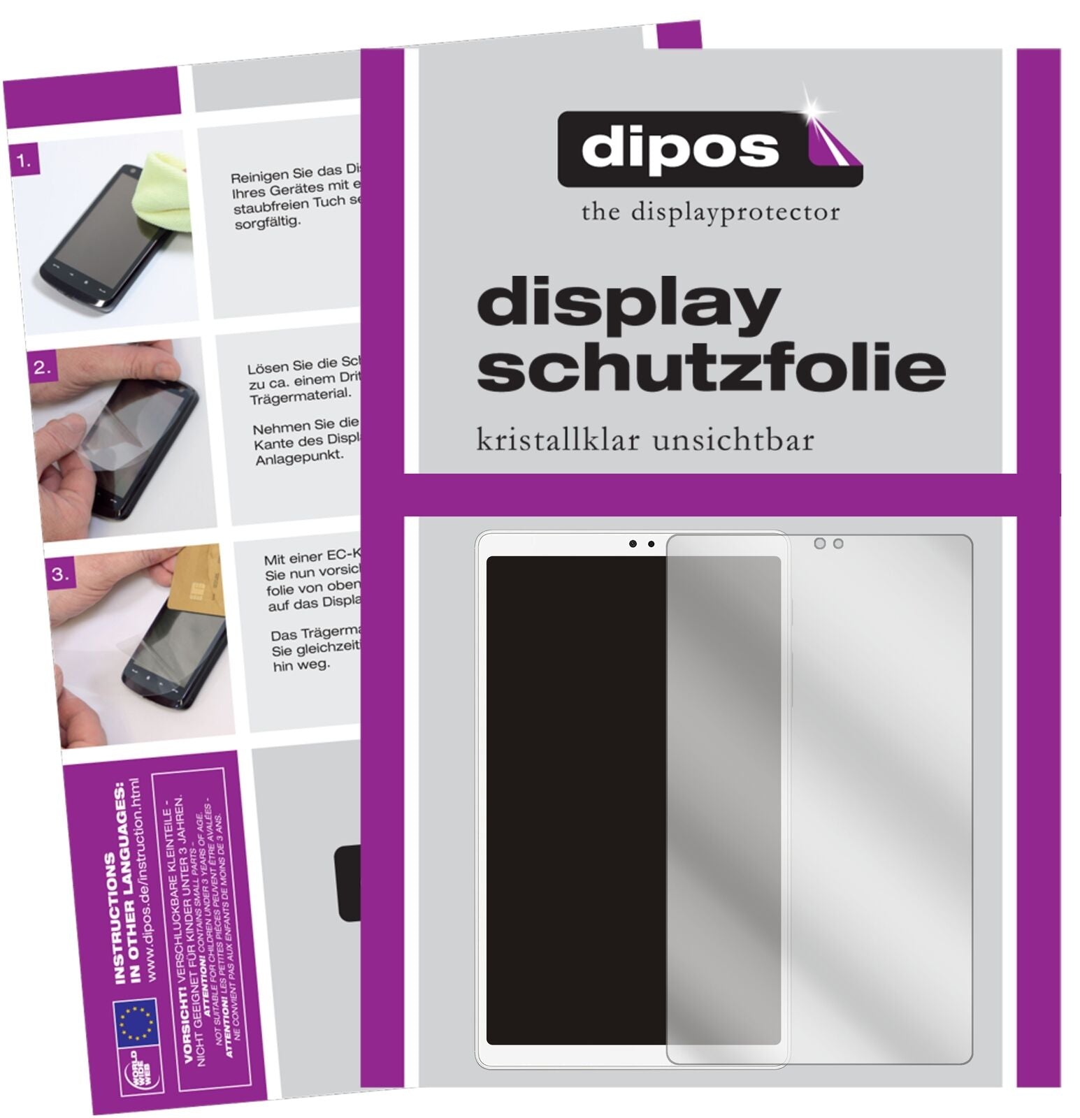 Klare Displayschutzfolie von dipos passend für Samsung Galaxy Tab A7 Lite LTE, präziser Zuschnitt und blasenfrei montiert