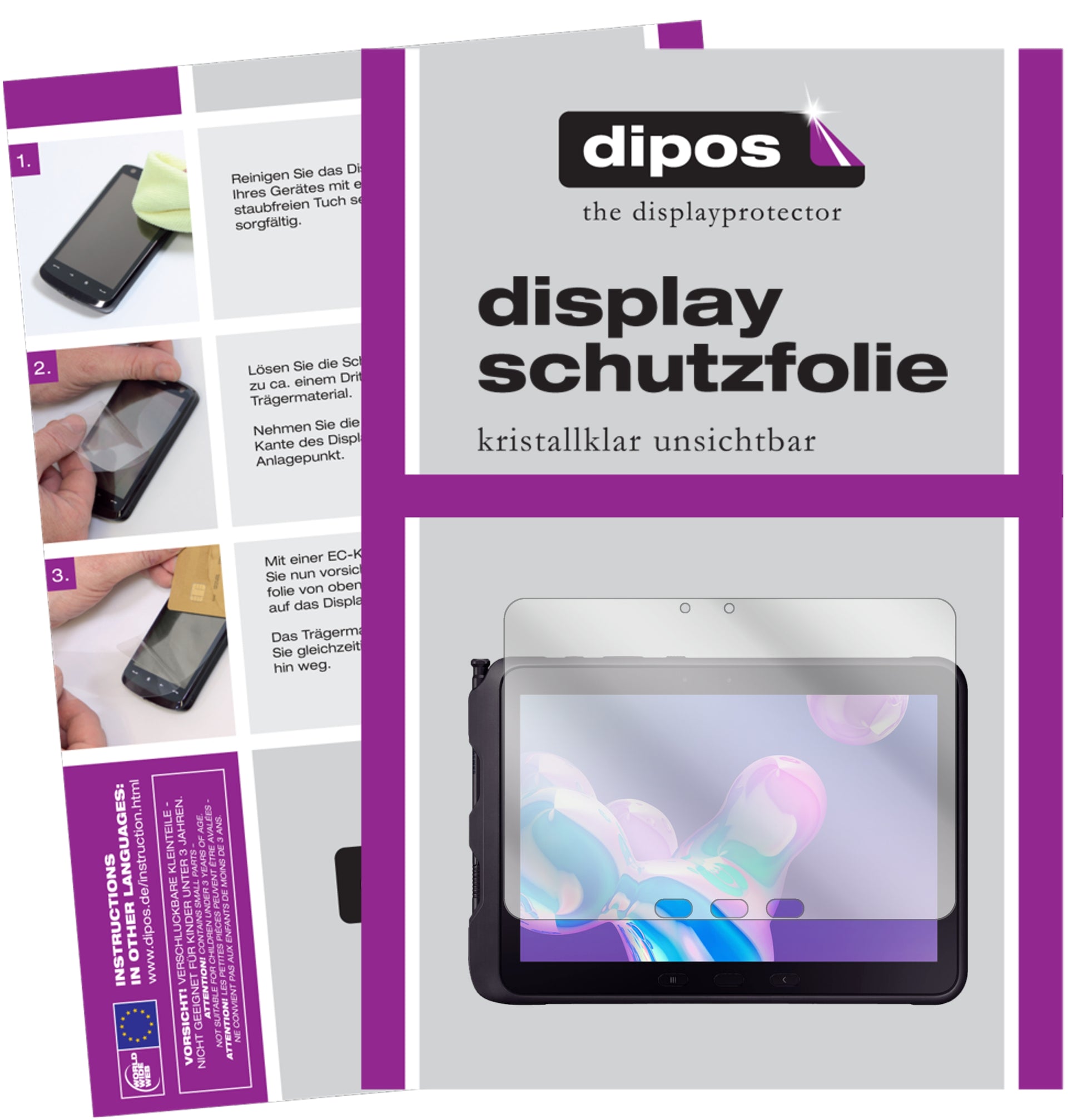Klare Displayschutzfolie von dipos passend für Samsung Galaxy Tab Active Pro 10.1, präziser Zuschnitt und blasenfrei montiert