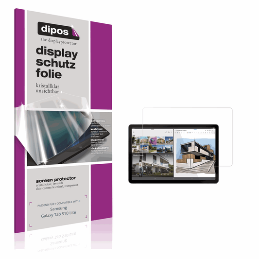 Klare Displayschutzfolie von dipos passend für Samsung Galaxy Tab S10 Lite, präziser Zuschnitt und blasenfrei montiert