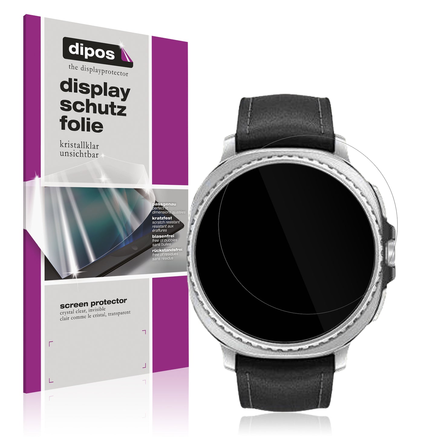 Klare Displayschutzfolie von dipos passend für Samsung Galaxy Watch8 Classic 46mm, präziser Zuschnitt und blasenfrei montiert
