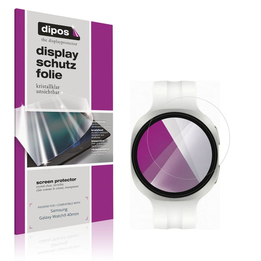 Klare Displayschutzfolie von dipos passend für Samsung Galaxy Watch9 40mm, präziser Zuschnitt und blasenfrei montiert