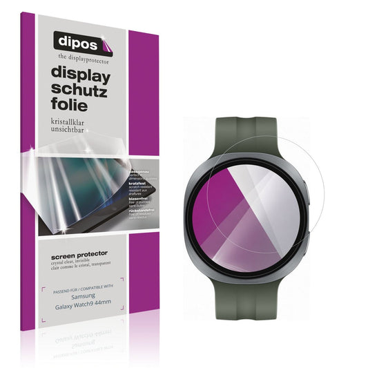 Klare Displayschutzfolie von dipos passend für Samsung Galaxy Watch9 44mm, präziser Zuschnitt und blasenfrei montiert