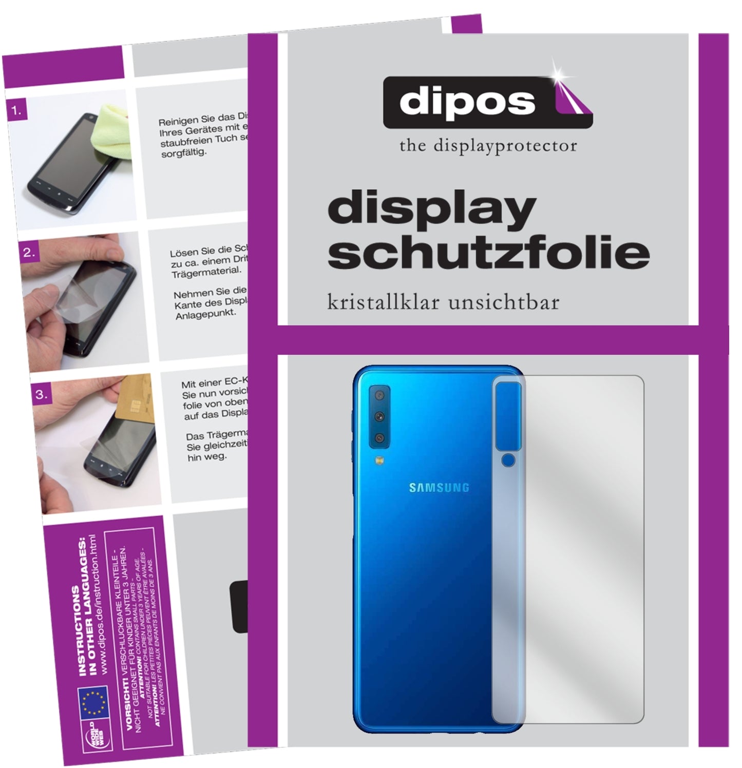 Klare Displayschutzfolie von dipos passend für Samsung J4 Core (2018) Rückseite, präziser Zuschnitt und blasenfrei montiert
