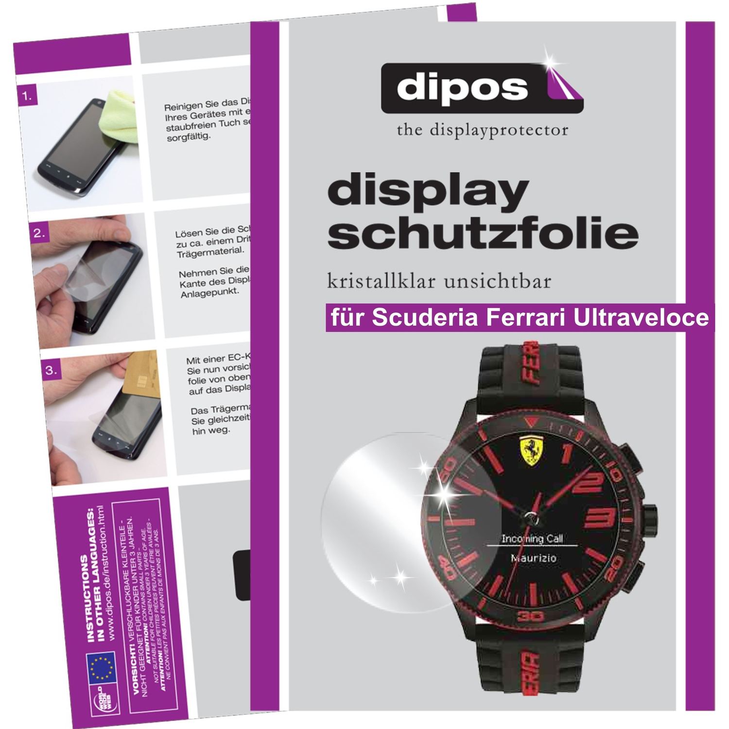 Klare Displayschutzfolie von dipos passend für Scuderia Ferrari Ultraveloce, präziser Zuschnitt und blasenfrei montiert