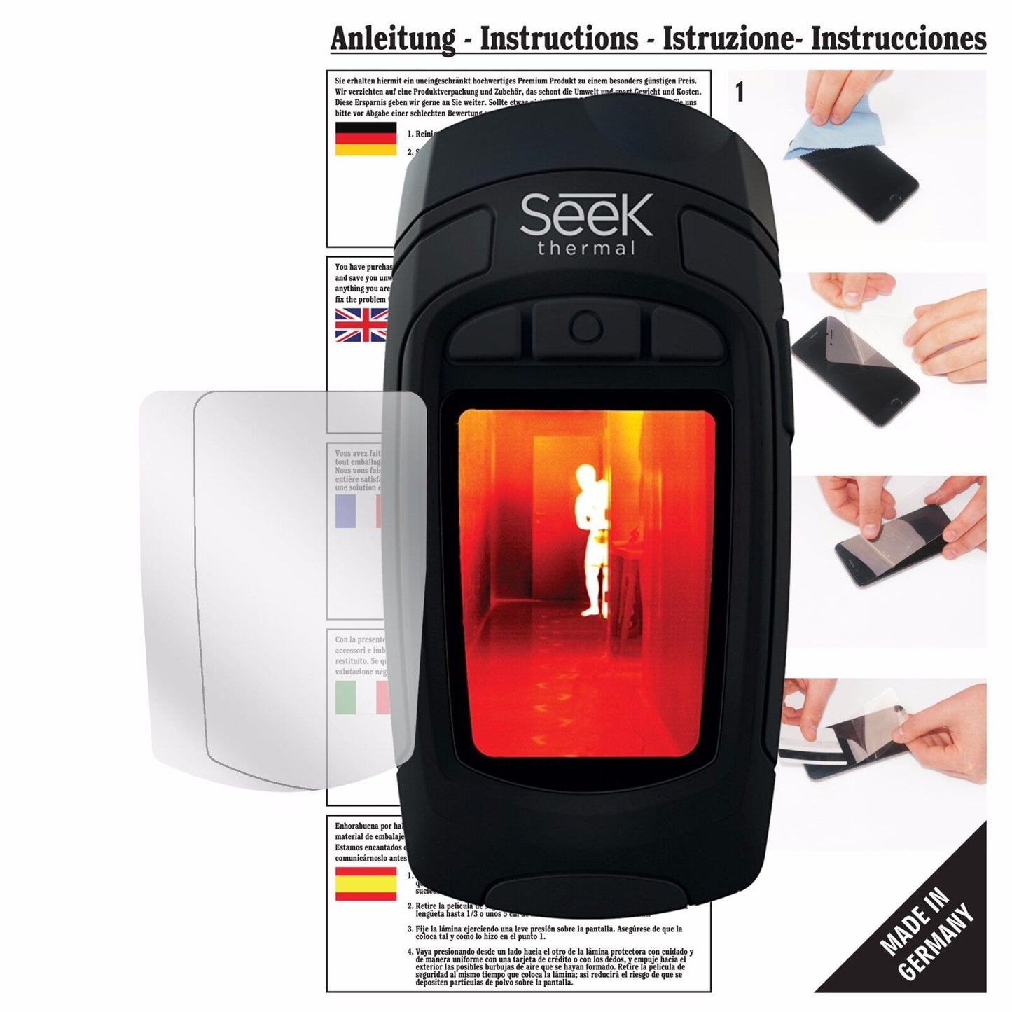 Klare Displayschutzfolie von dipos passend für Seek Thermal RevealXR Wärmebildkamera, präziser Zuschnitt und blasenfrei montiert