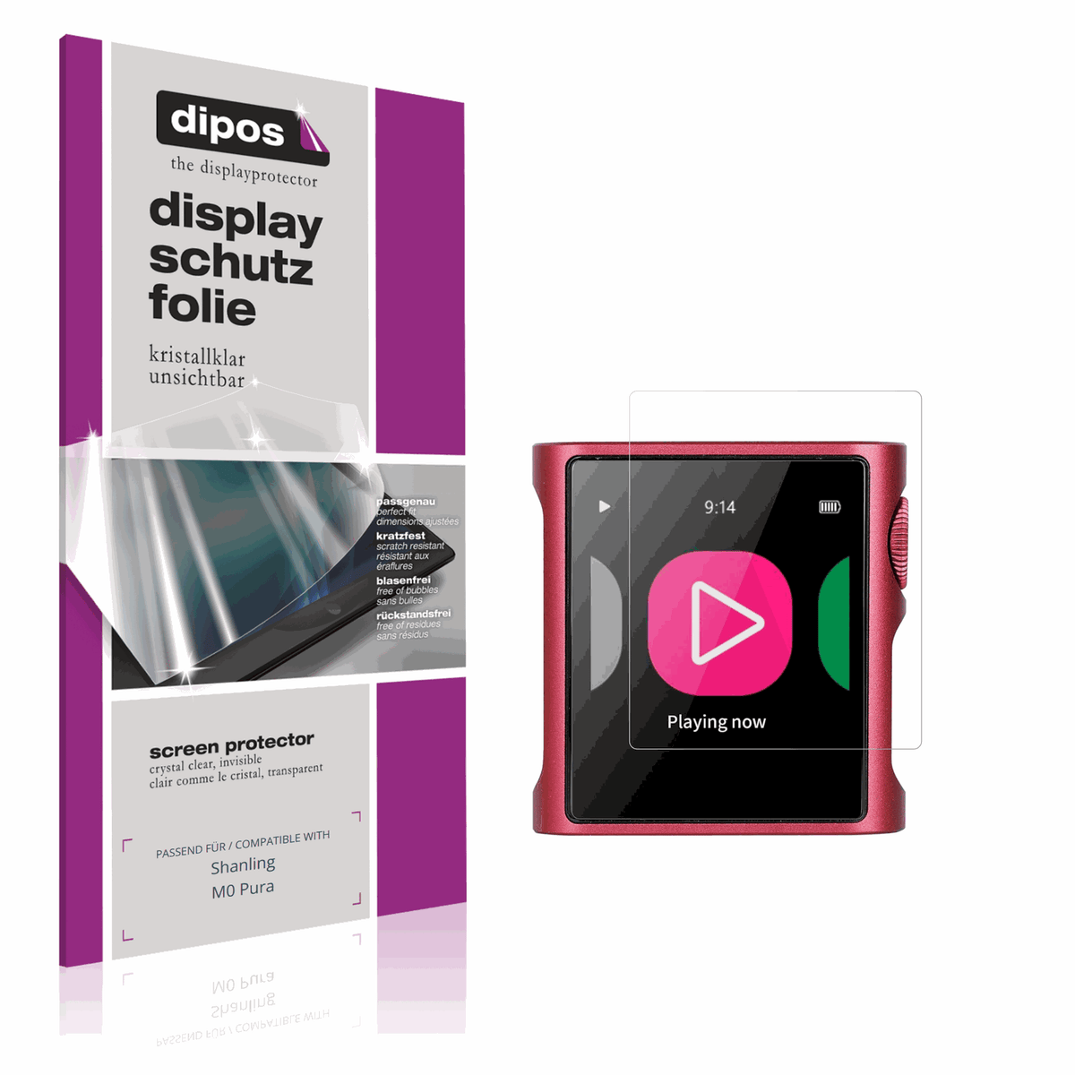 Klare Displayschutzfolie von dipos passend für Shanling M0 Pura, präziser Zuschnitt und blasenfrei montiert