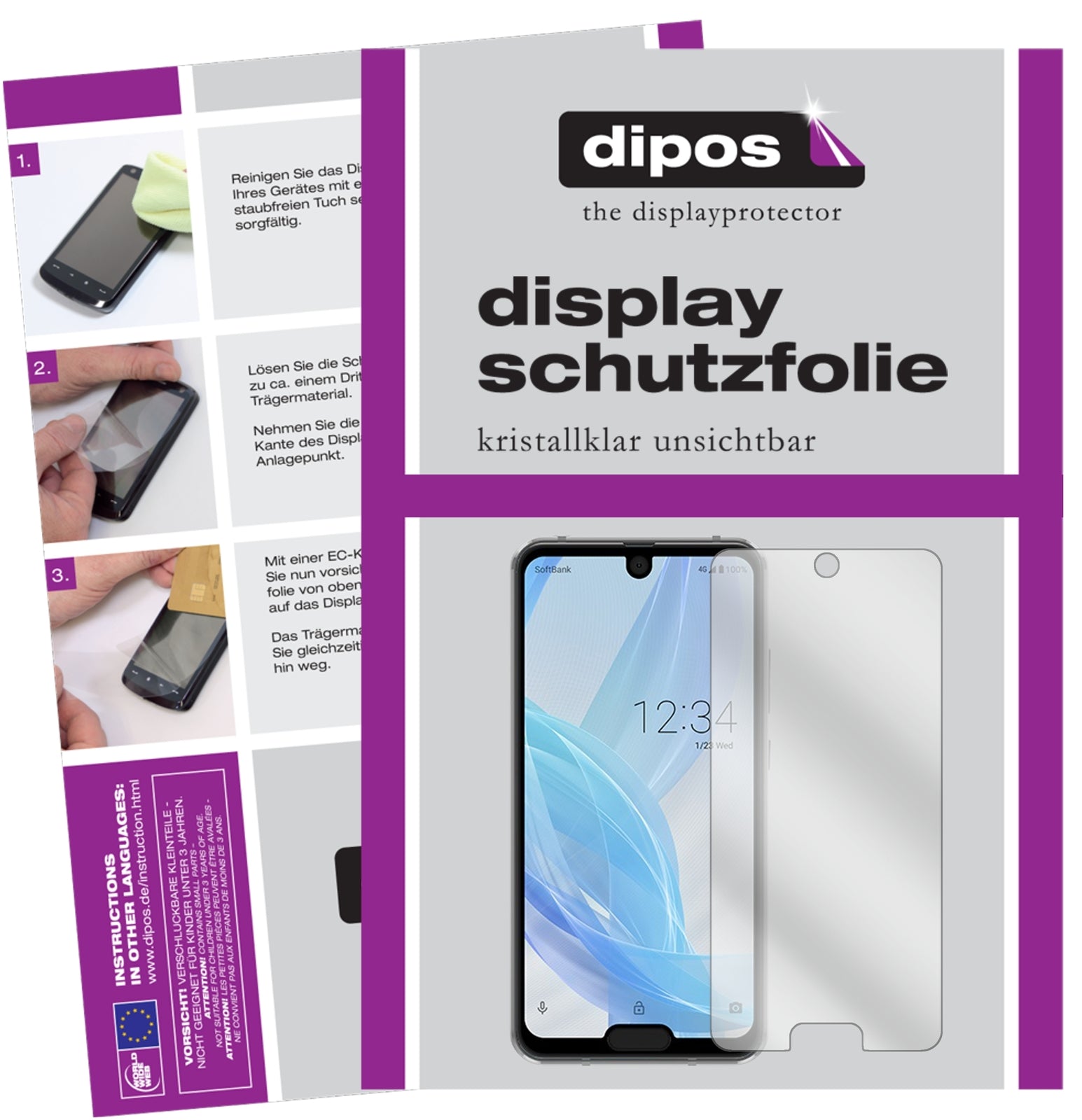 Klare Displayschutzfolie von dipos passend für Sharp Aquos R2 Compact, präziser Zuschnitt und blasenfrei montiert