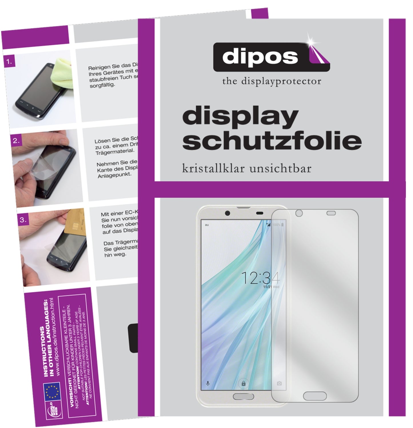 Klare Displayschutzfolie von dipos passend für Sharp Aquos Sense2, präziser Zuschnitt und blasenfrei montiert