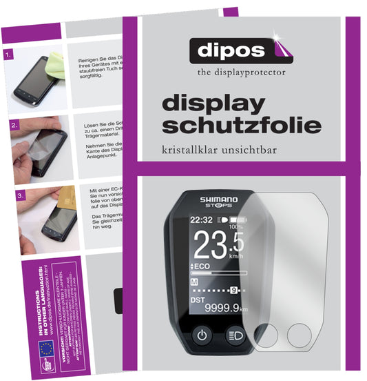Klare Displayschutzfolie von dipos passend für Shimano Steps LCD SC-E6010, präziser Zuschnitt und blasenfrei montiert