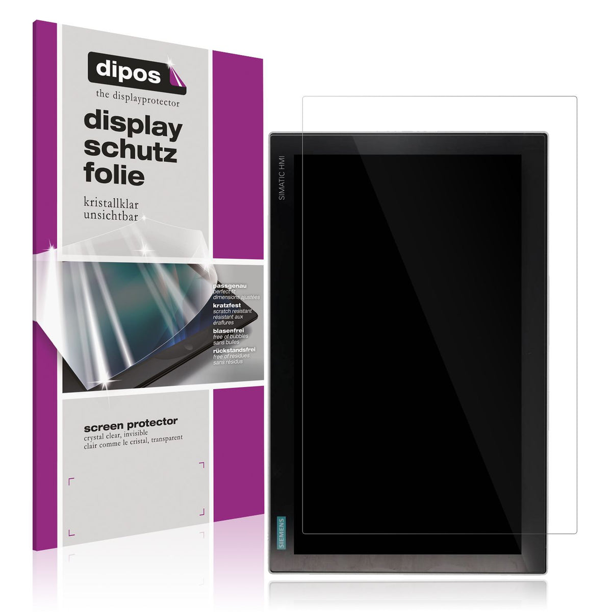 Klare Displayschutzfolie von dipos passend für Siemens IPC 477E, präziser Zuschnitt und blasenfrei montiert