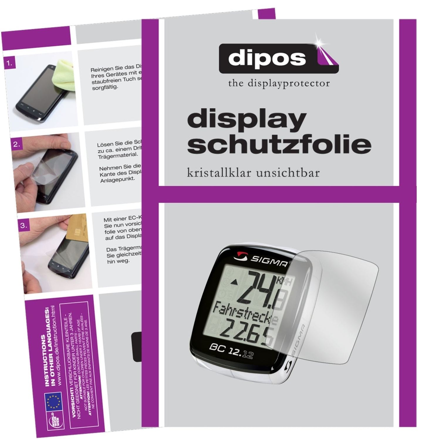 Klare Displayschutzfolie von dipos passend für Sigma BC 12.12, präziser Zuschnitt und blasenfrei montiert