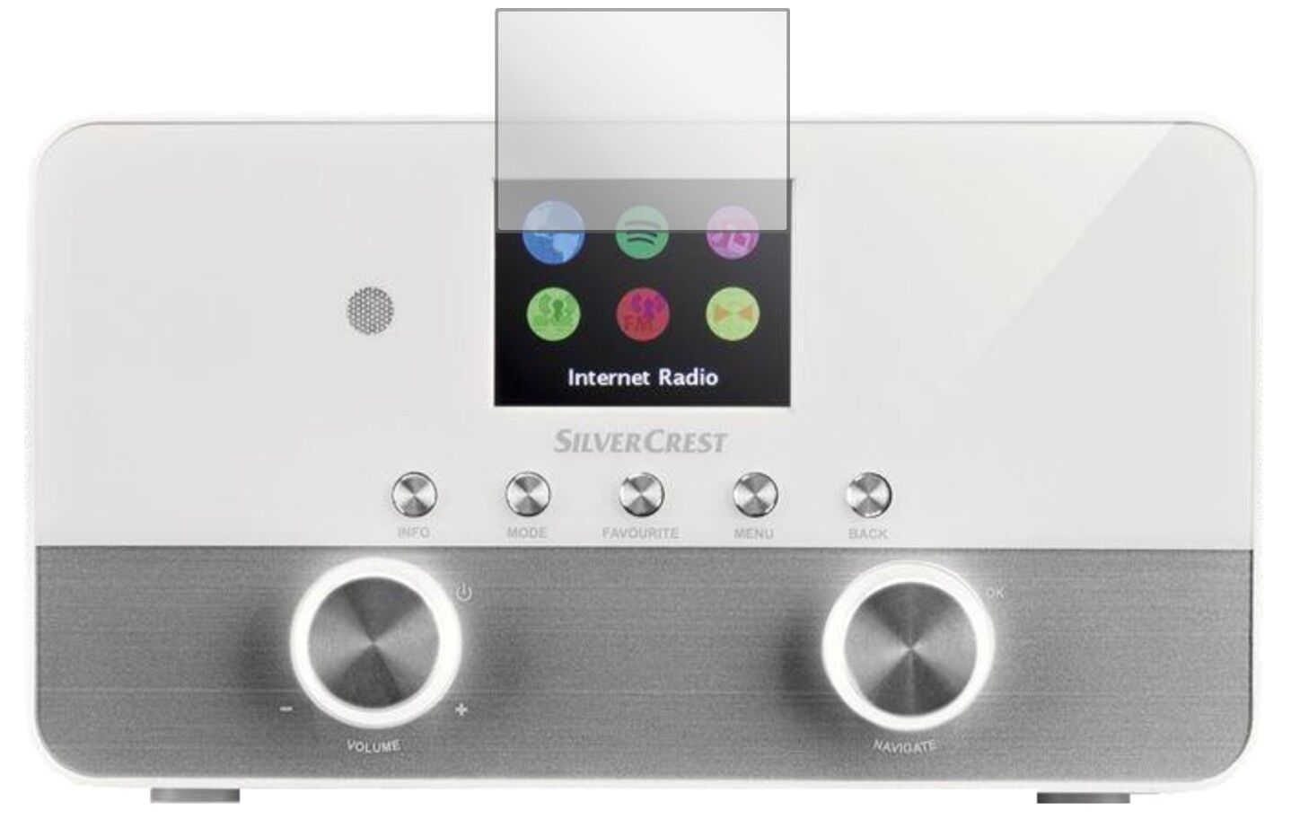 Klare Displayschutzfolie von dipos passend für Silvercrest 4 in 1 Stereo Internet Radio, präziser Zuschnitt und blasenfrei montiert
