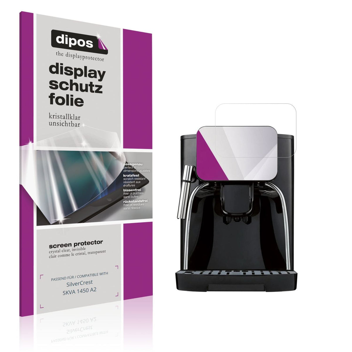 Klare Displayschutzfolie von dipos passend für SilverCrest SKVA 1450 A2, präziser Zuschnitt und blasenfrei montiert