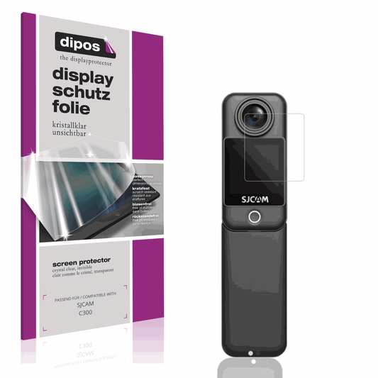 Klare Displayschutzfolie von dipos passend für SJCAM C300, präziser Zuschnitt und blasenfrei montiert