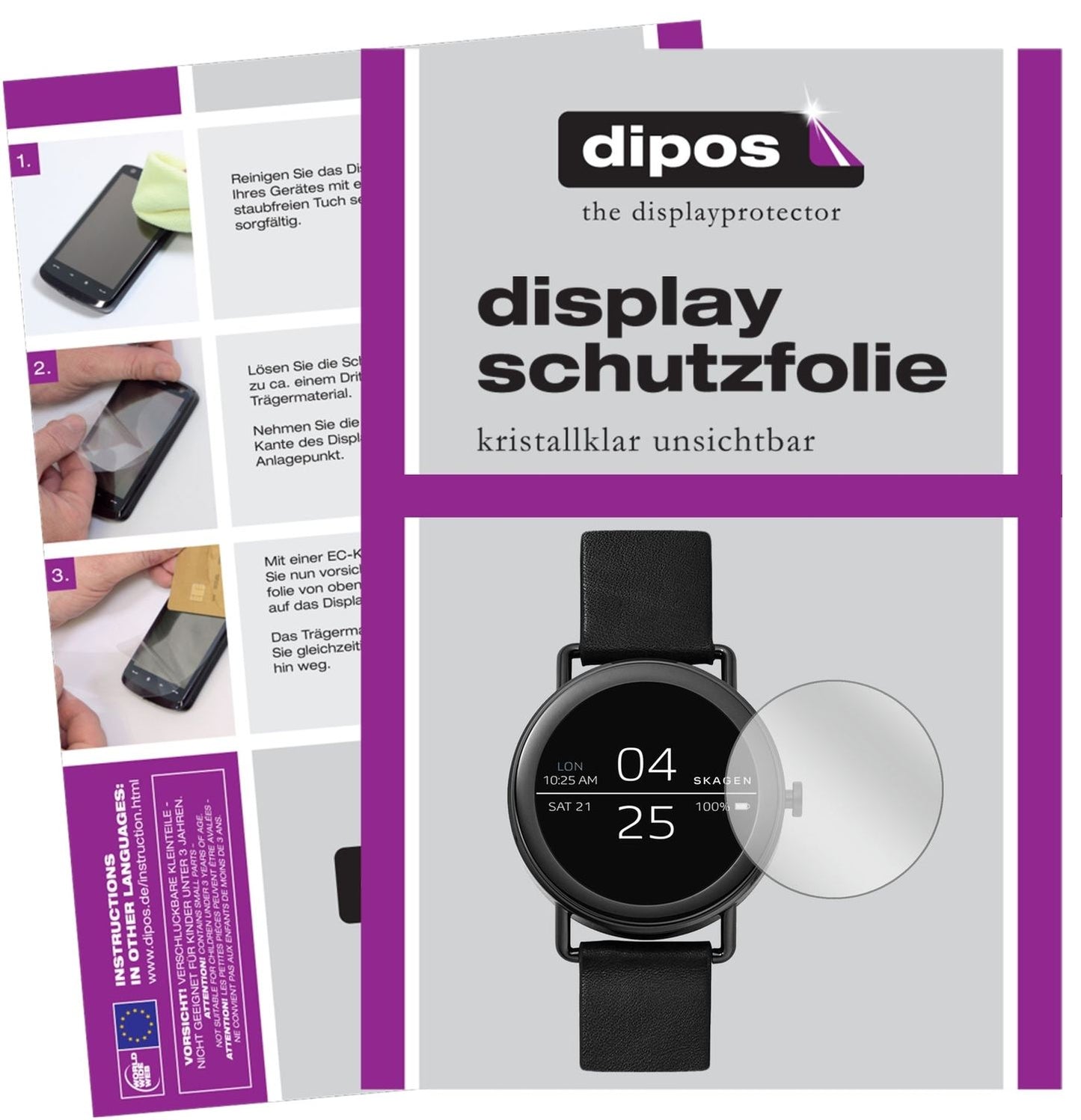 Klare Displayschutzfolie von dipos passend für Skagen Falster, präziser Zuschnitt und blasenfrei montiert