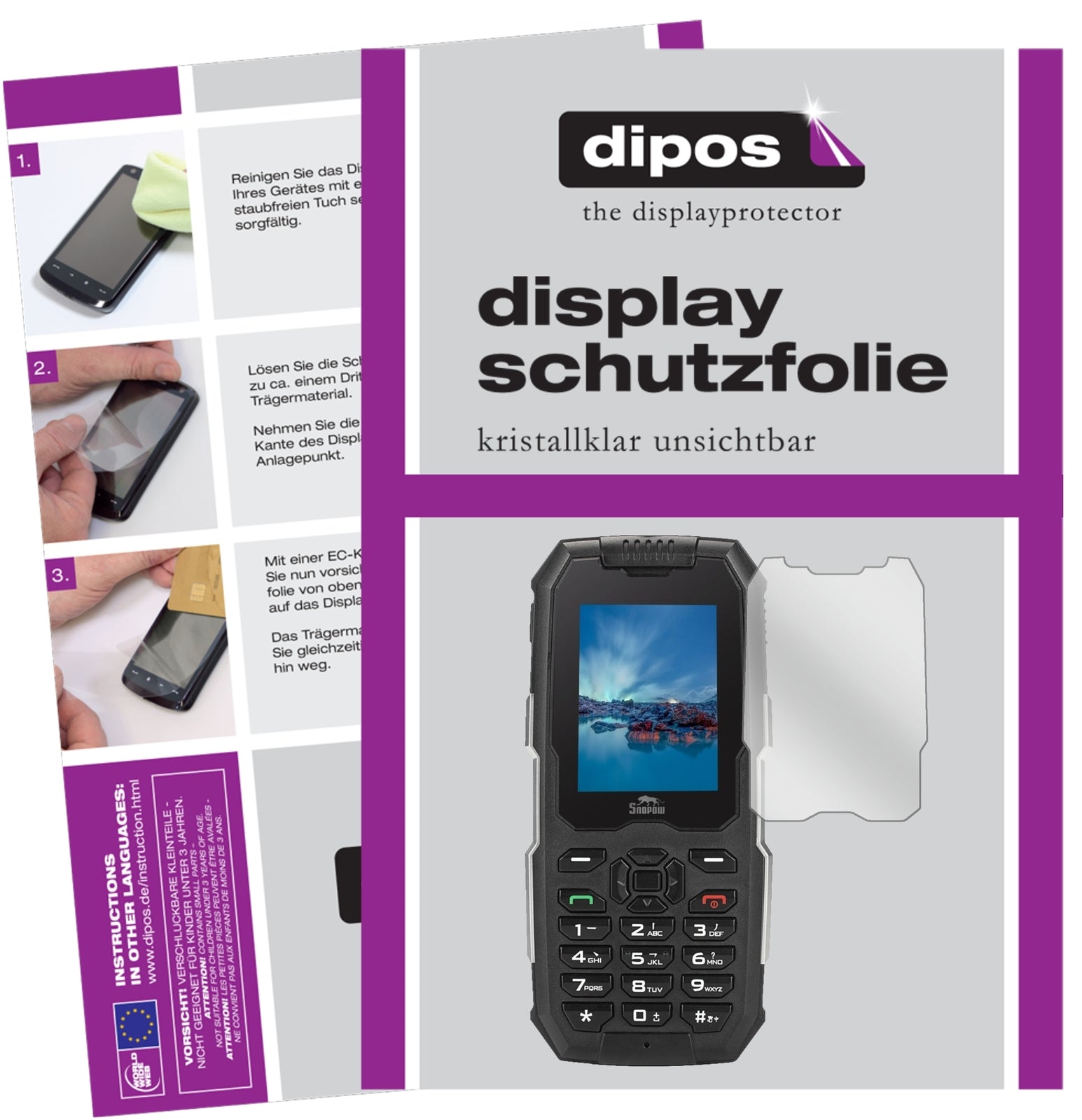 Klare Displayschutzfolie von dipos passend für Snopow M2, präziser Zuschnitt und blasenfrei montiert