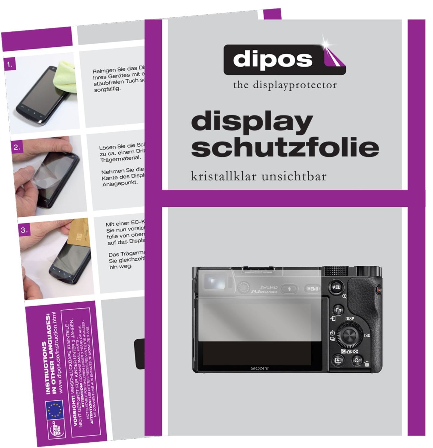 Klare Displayschutzfolie von dipos passend für Sony Alpha 6100, präziser Zuschnitt und blasenfrei montiert