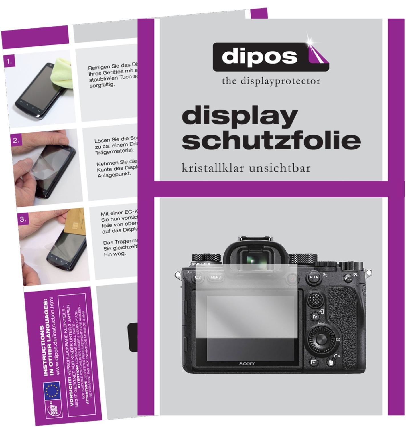 Klare Displayschutzfolie von dipos passend für Sony Alpha 99, präziser Zuschnitt und blasenfrei montiert