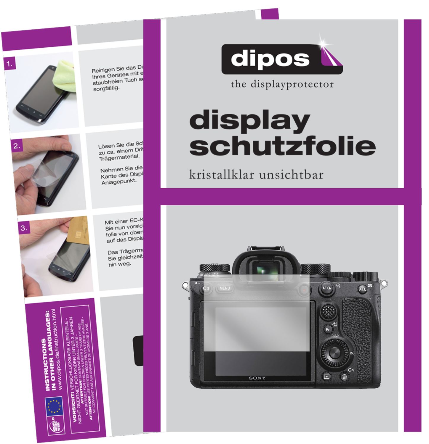 Klare Displayschutzfolie von dipos passend für Sony Alpha 99, präziser Zuschnitt und blasenfrei montiert