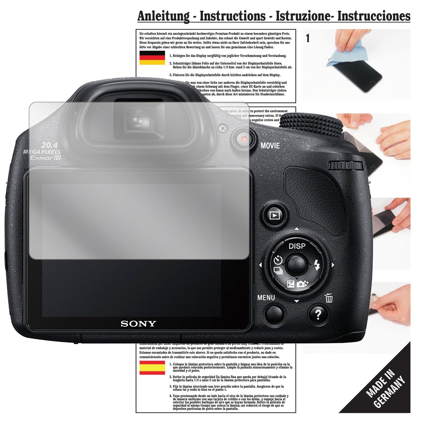 Klare Displayschutzfolie von dipos passend für Sony DSC-HX350B Bridge-Kamera, präziser Zuschnitt und blasenfrei montiert
