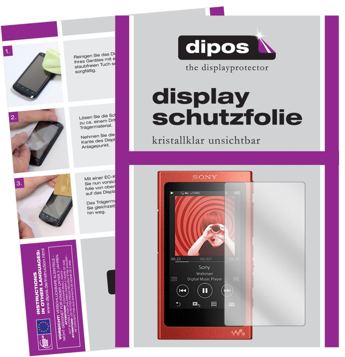 Klare Displayschutzfolie von dipos passend für Sony Walkman NW-A35HN, präziser Zuschnitt und blasenfrei montiert