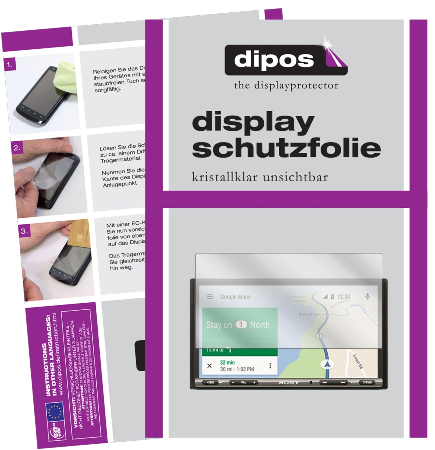Klare Displayschutzfolie von dipos passend für Sony XAV-AX3005 Auto-Radio, präziser Zuschnitt und blasenfrei montiert