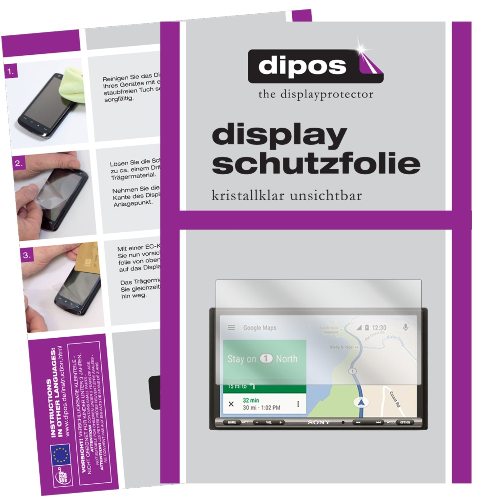 Klare Displayschutzfolie von dipos passend für Sony XAV-AX3005 Auto-Radio, präziser Zuschnitt und blasenfrei montiert