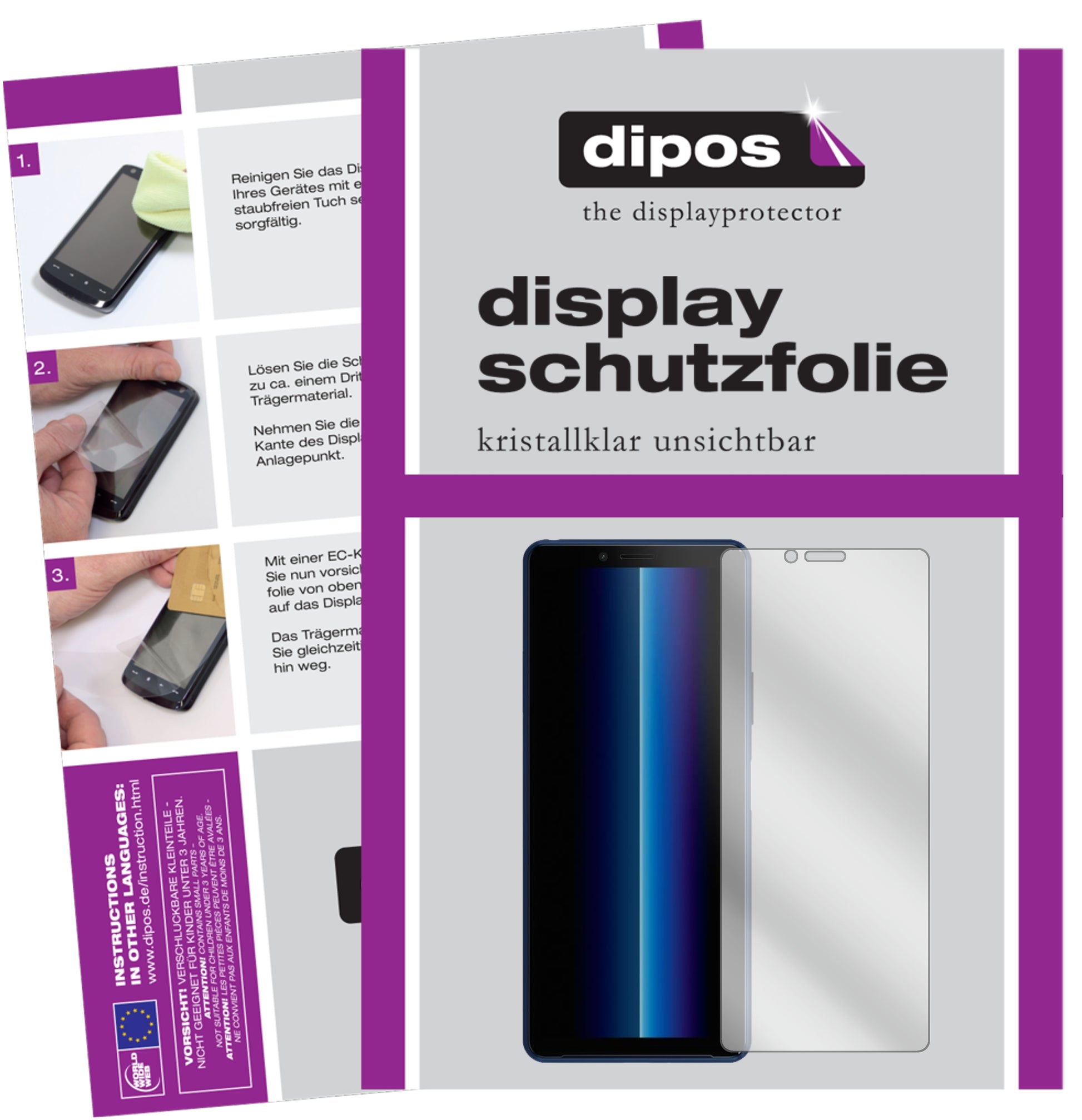 Klare Displayschutzfolie von dipos passend für Sony Xperia 10 II, präziser Zuschnitt und blasenfrei montiert