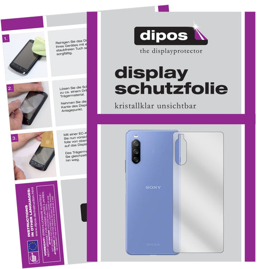 Klare Displayschutzfolie von dipos passend für Sony Xperia 10 III Rückseite, präziser Zuschnitt und blasenfrei montiert