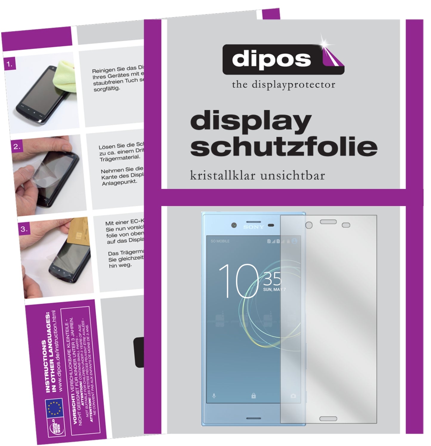 Klare Displayschutzfolie von dipos passend für Sony Xperia XZs, präziser Zuschnitt und blasenfrei montiert