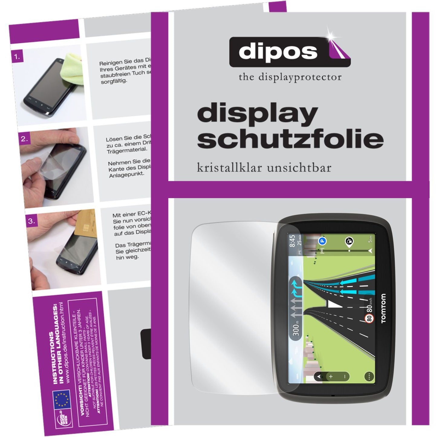 Klare Displayschutzfolie von dipos passend für Start 50 TomTom, präziser Zuschnitt und blasenfrei montiert