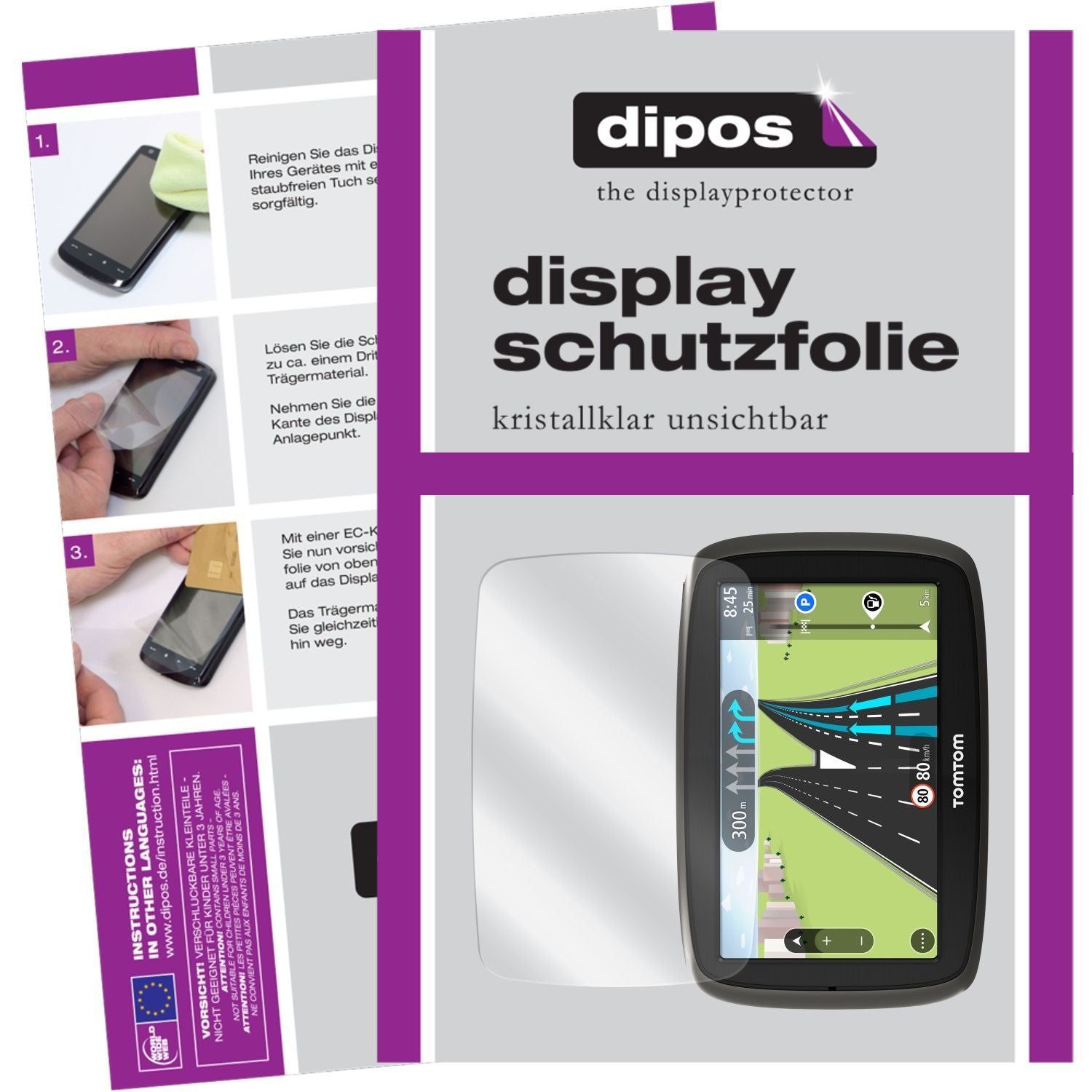Klare Displayschutzfolie von dipos passend für Start 50 TomTom, präziser Zuschnitt und blasenfrei montiert