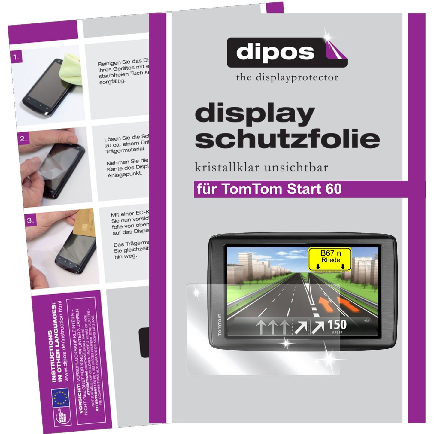 Klare Displayschutzfolie von dipos passend für Start 60 M TomTom, präziser Zuschnitt und blasenfrei montiert
