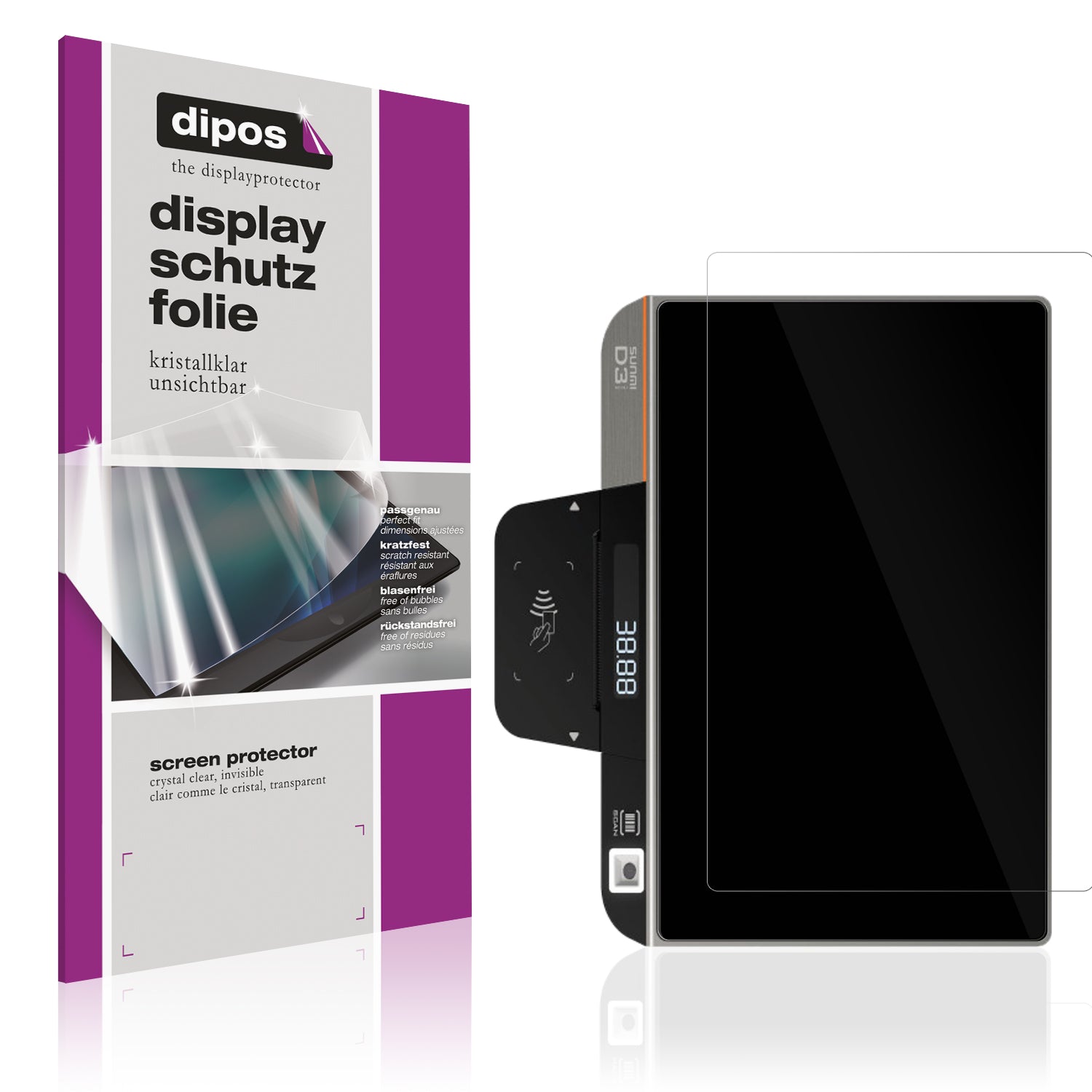 Klare Displayschutzfolie von dipos passend für Sunmi D3 Mini, präziser Zuschnitt und blasenfrei montiert