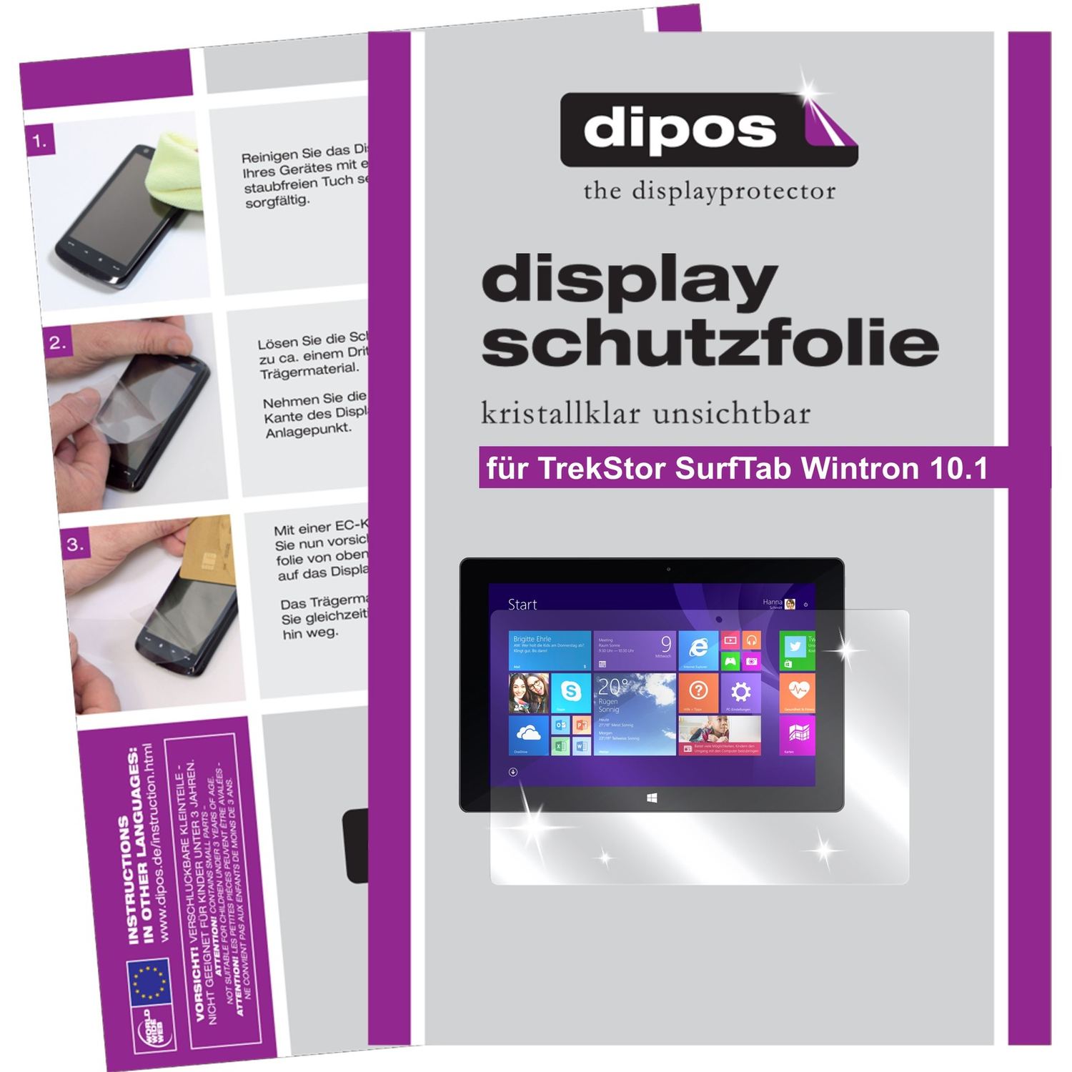 Klare Displayschutzfolie von dipos passend für Surftab Wintron 10.1 Trekstor, präziser Zuschnitt und blasenfrei montiert