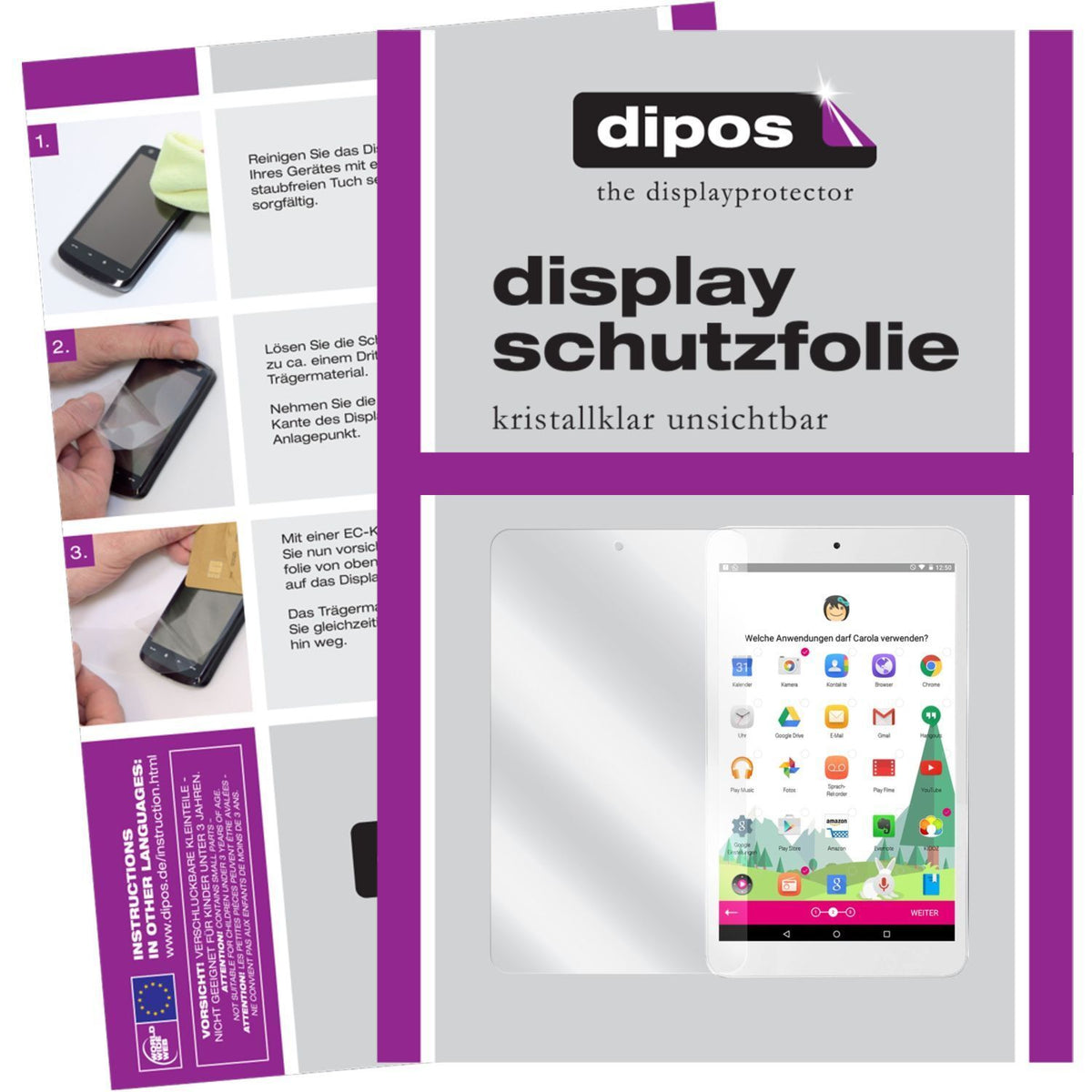 Klare Displayschutzfolie von dipos passend für Tablet Puls Telekom, präziser Zuschnitt und blasenfrei montiert