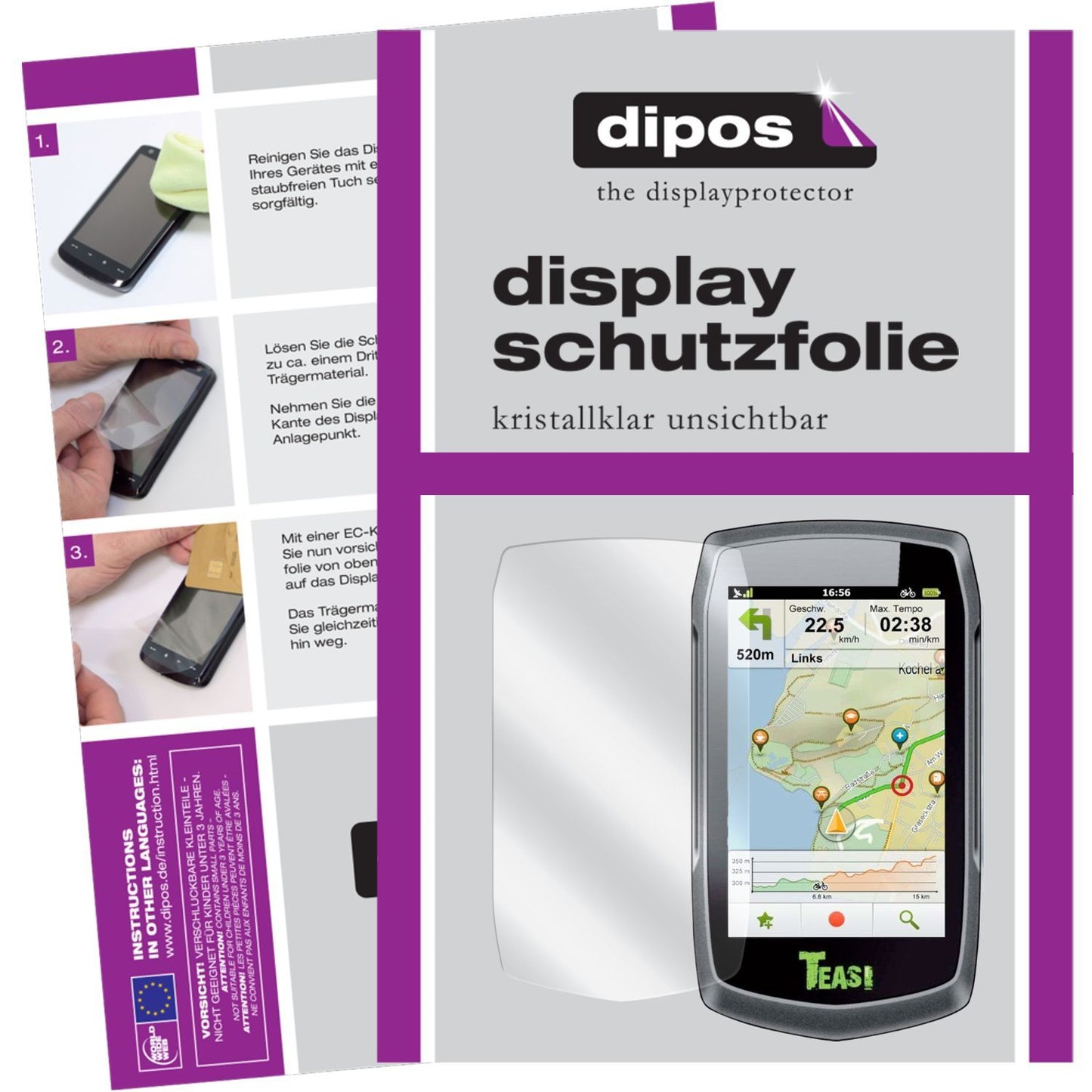 Klare Displayschutzfolie von dipos passend für Teasi One A-Rival, präziser Zuschnitt und blasenfrei montiert